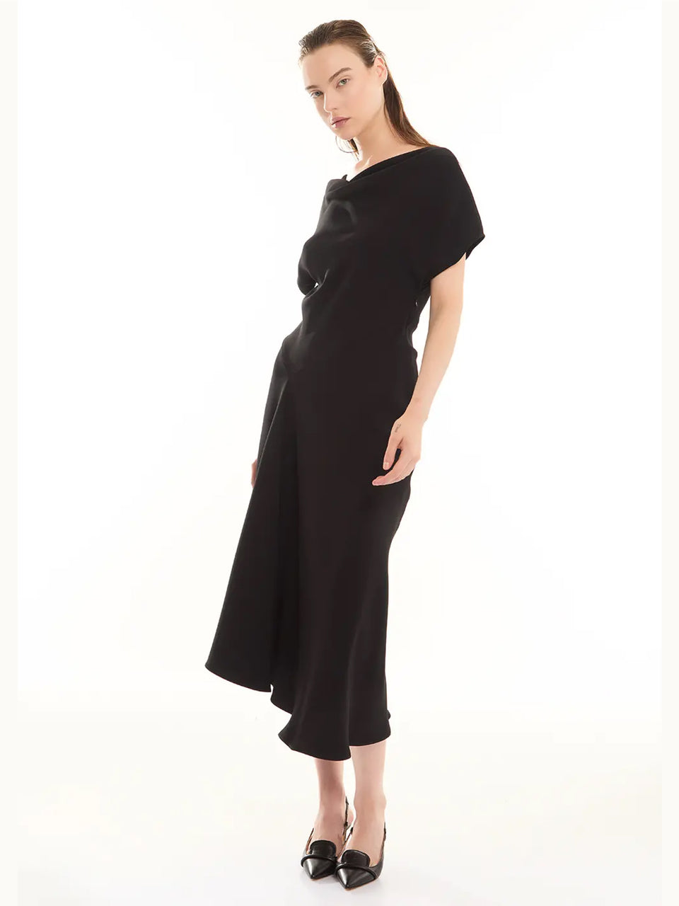 P.A.R.O.S.H. Abito Midi con Drappeggio Nero Saldi