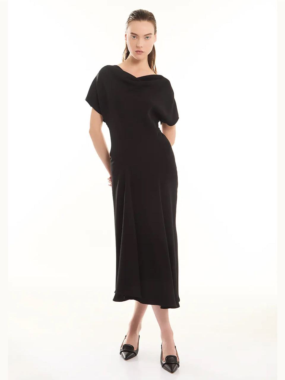 P.A.R.O.S.H. Abito Midi con Drappeggio Nero Saldi