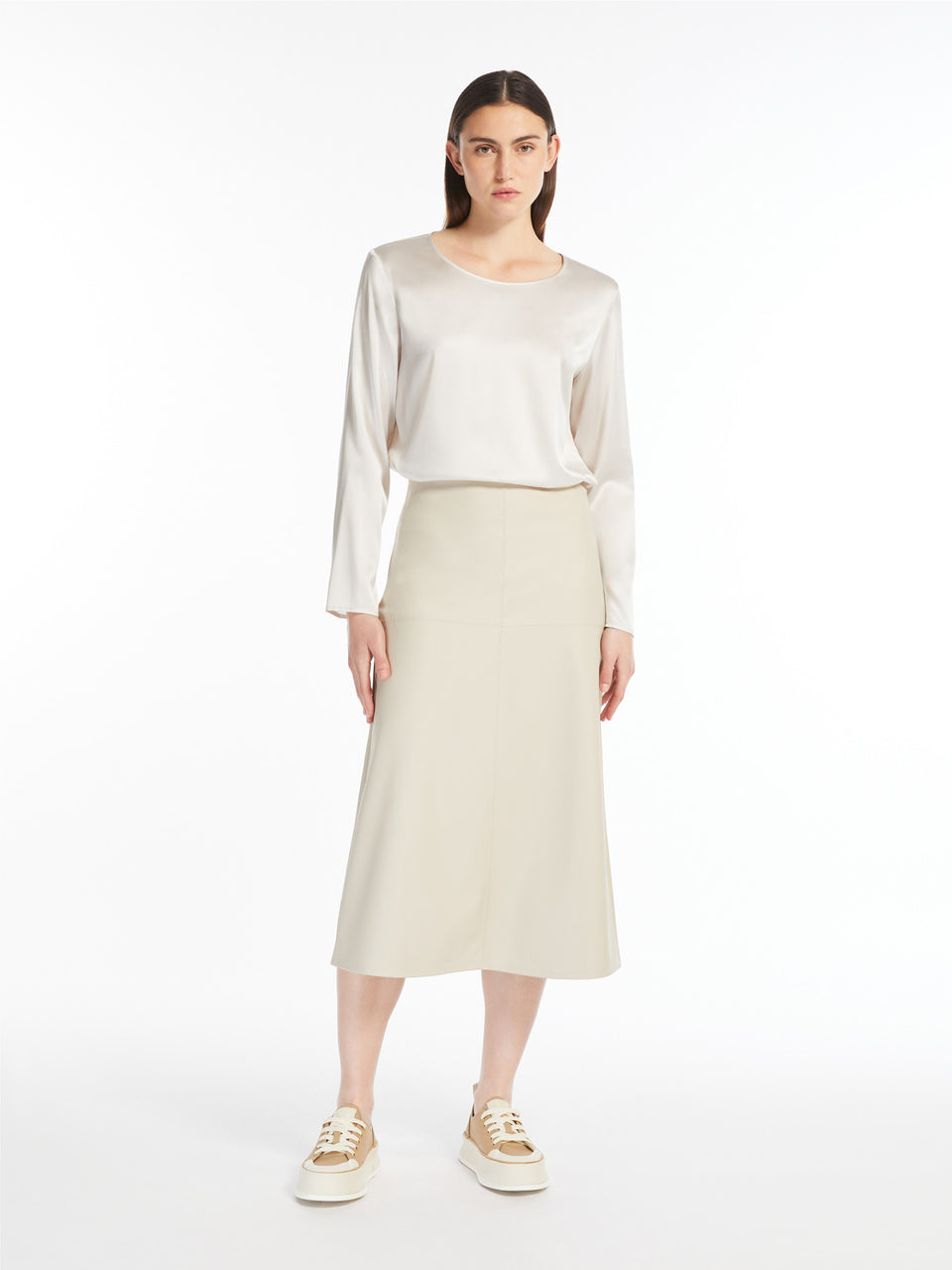 MAX MARA LEISURE Blusa in Raso di Seta Stretch Ghiaccio I Più Venduti