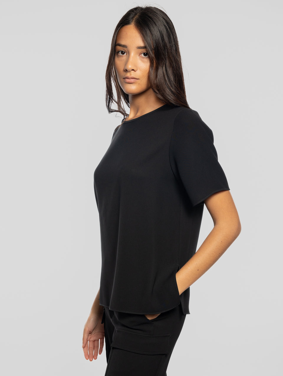 P.A.R.O.S.H. Blusa Girocollo con Maniche Corte Nero Vendite Flash