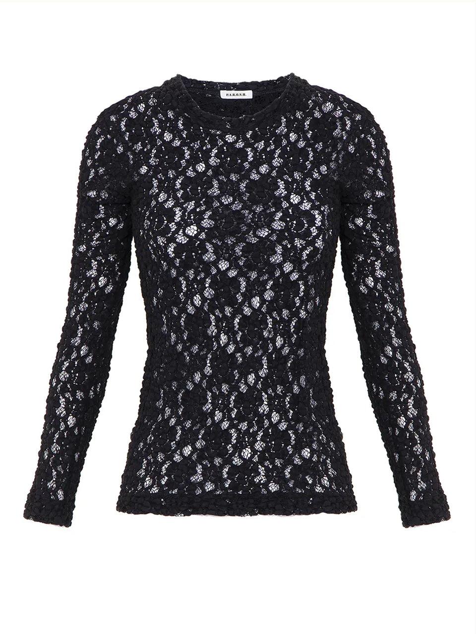 P.A.R.O.S.H. Blusa in Pizzo Girocollo Nero Nuova