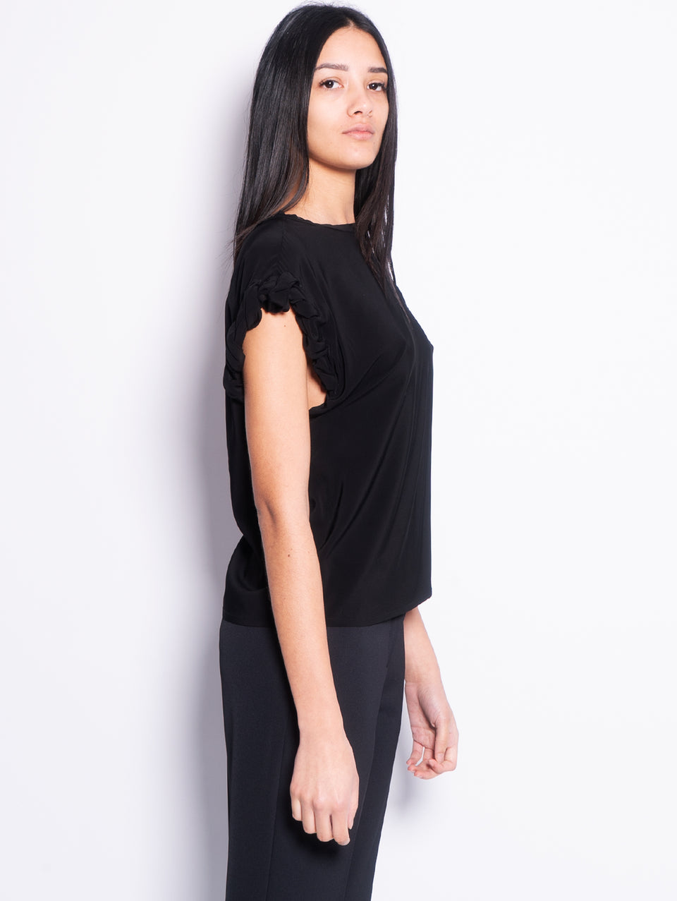 PINKO Blusa Girocollo con Lavorazione sulla Manica Nero 2025