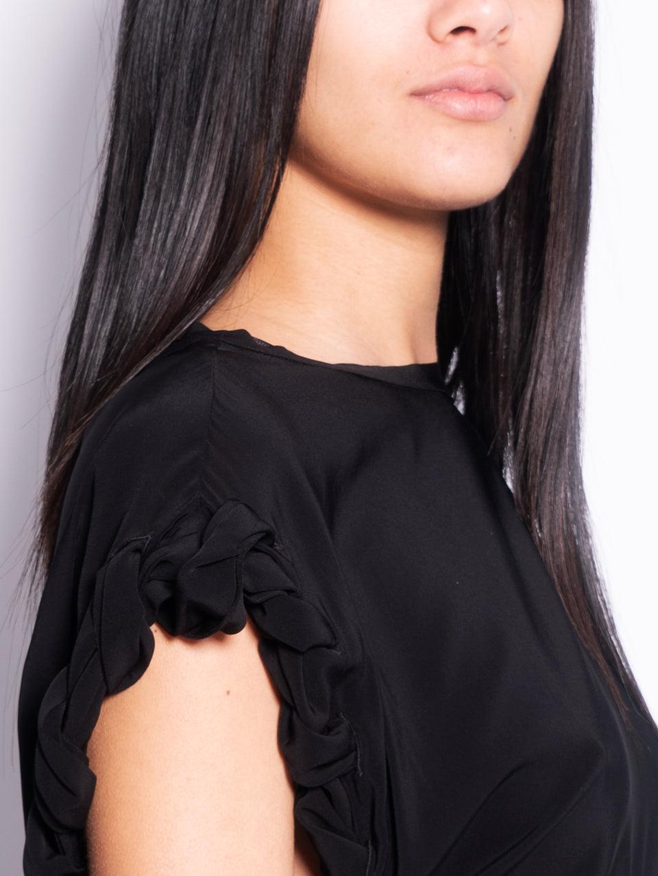 PINKO Blusa Girocollo con Lavorazione sulla Manica Nero 2025