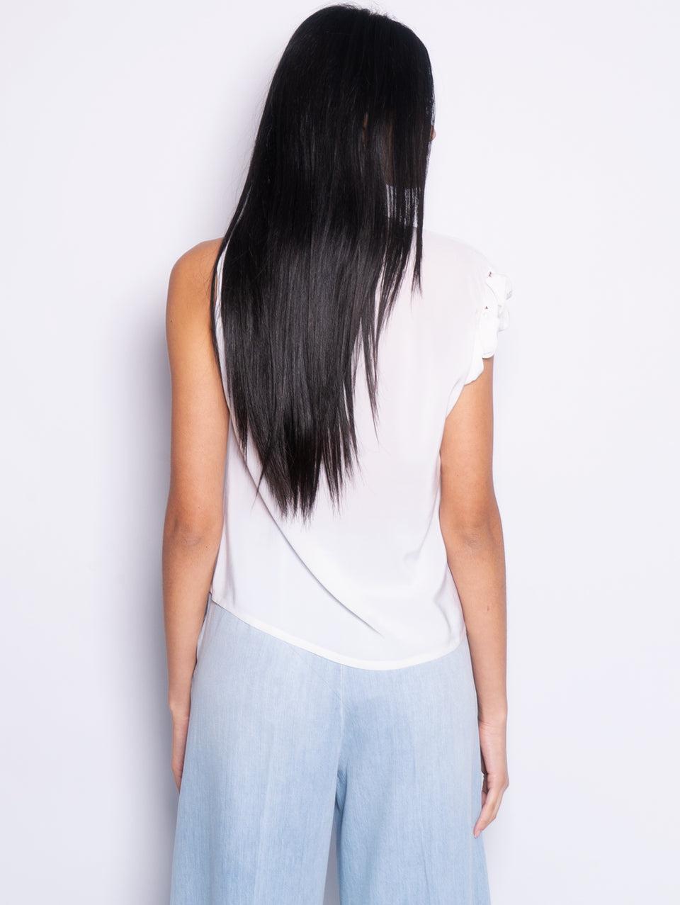 PINKO Blusa Girocollo con Lavorazione sulla Manica Bianco Italy