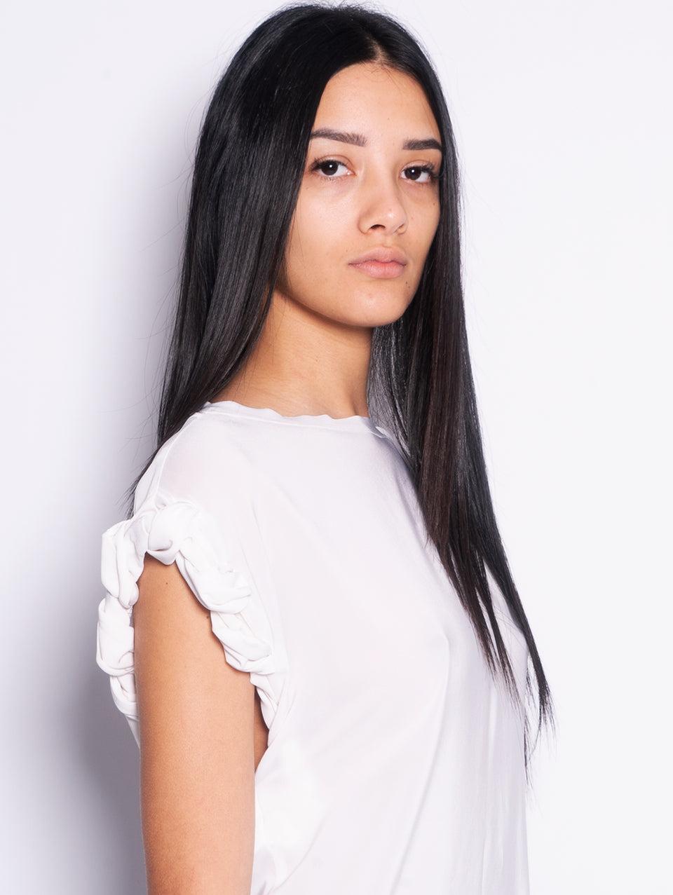 PINKO Blusa Girocollo con Lavorazione sulla Manica Bianco Italy