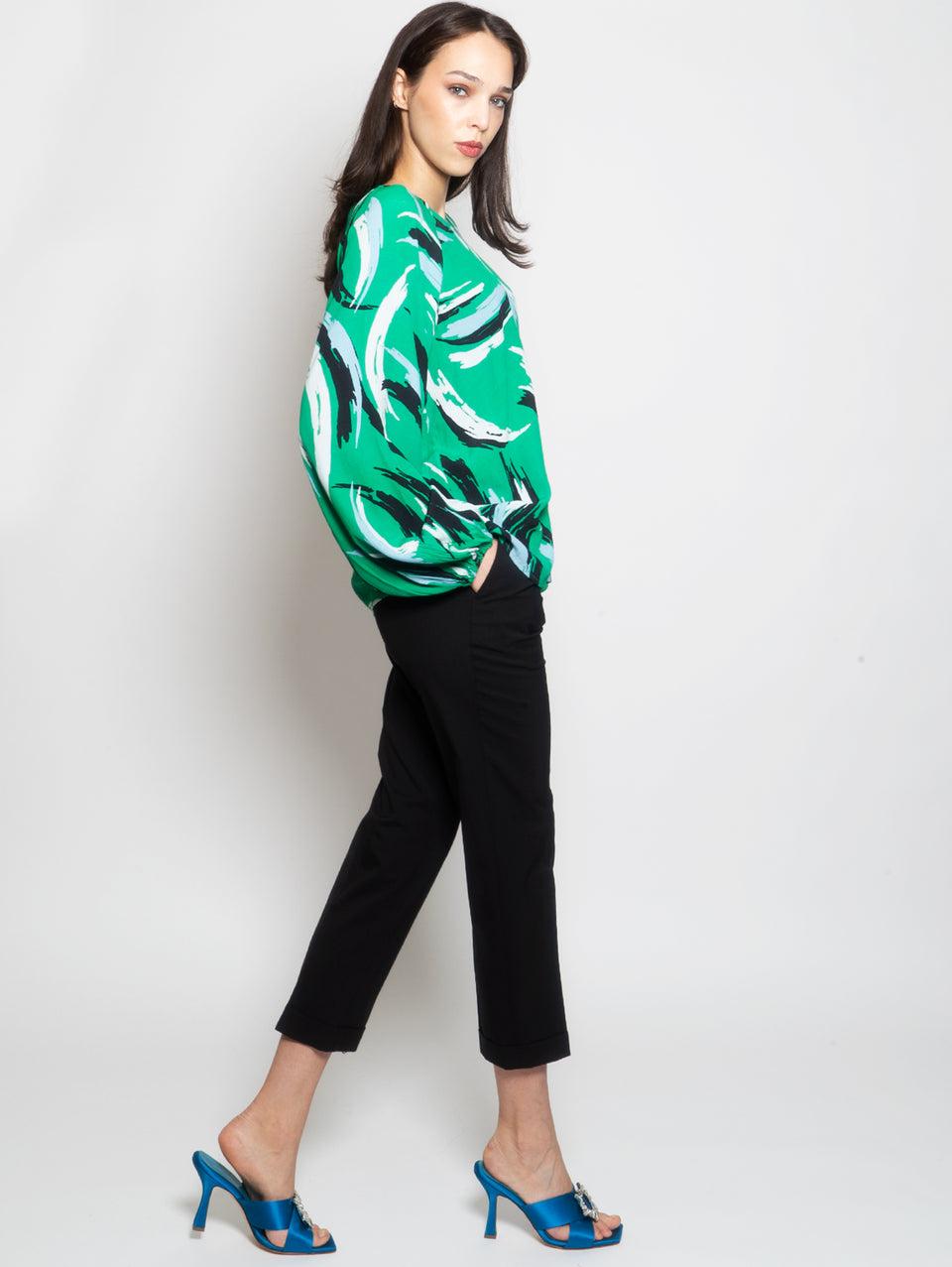 ESSENTIEL ANTWERP Blusa Stampata con Maniche a Palloncino Verde In Linea