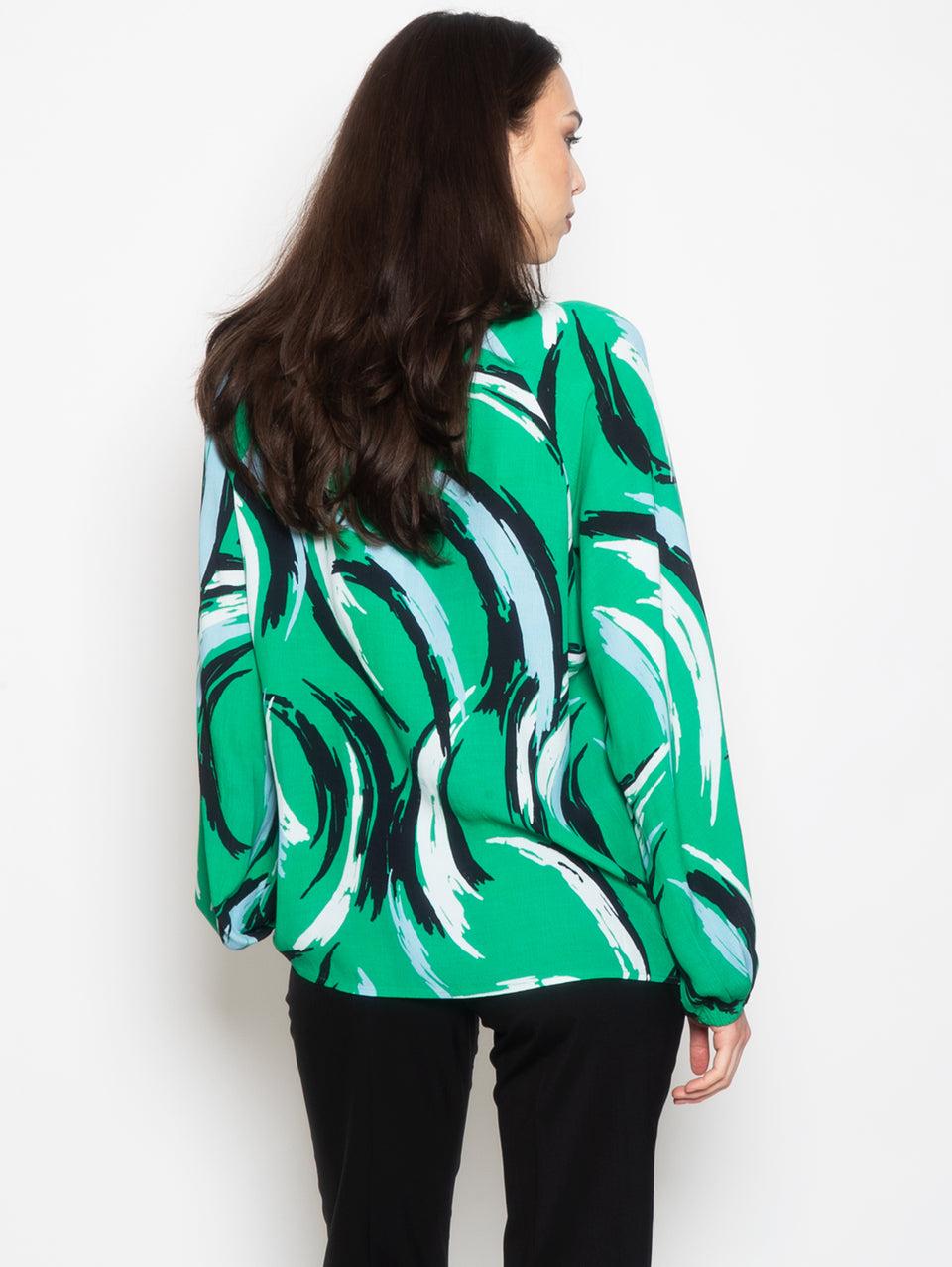 ESSENTIEL ANTWERP Blusa Stampata con Maniche a Palloncino Verde In Linea