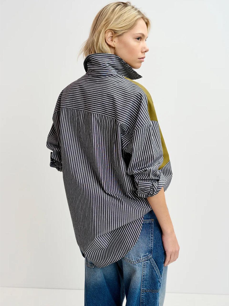ESSENTIEL ANTWERP Camicia Over a Righe Patchwork Nero Promozione