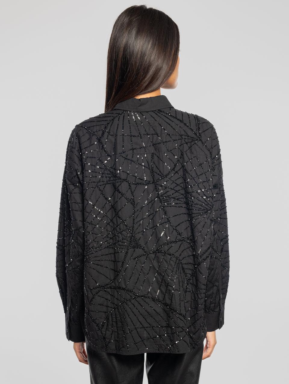 ESSENTIEL ANTWERP Camicia Squadrata con Paillettes Nero Spedizione Gratuita