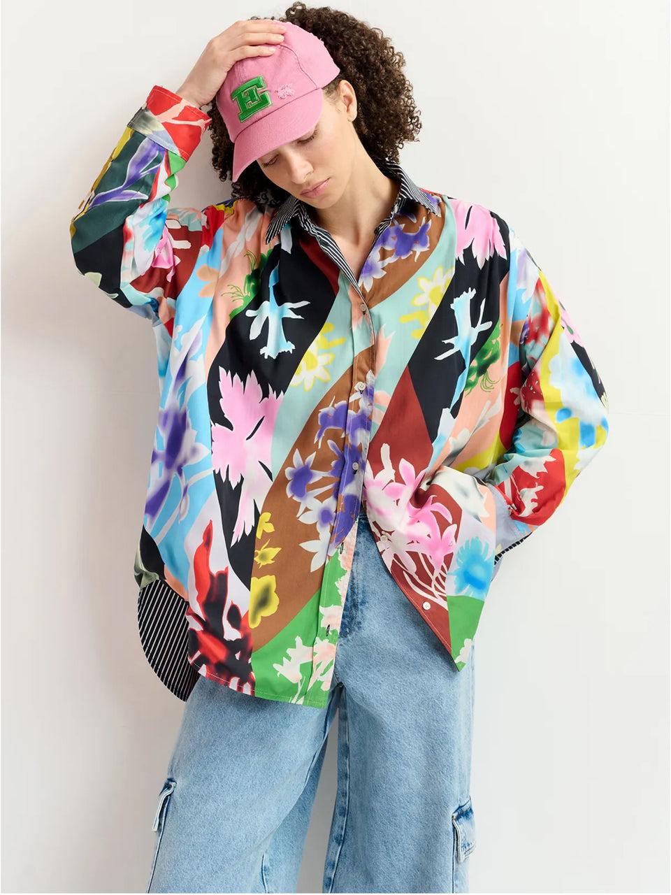 ESSENTIEL ANTWERP Camicia Reversibile Oversize Bianco/Blu Qualità Garantita