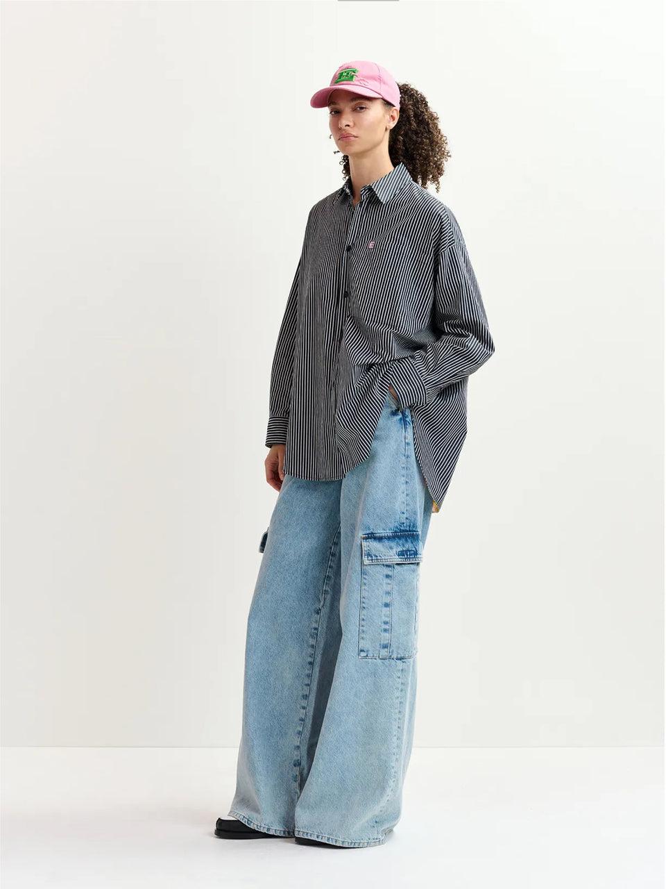 ESSENTIEL ANTWERP Camicia Reversibile Oversize Bianco/Blu Qualità Garantita