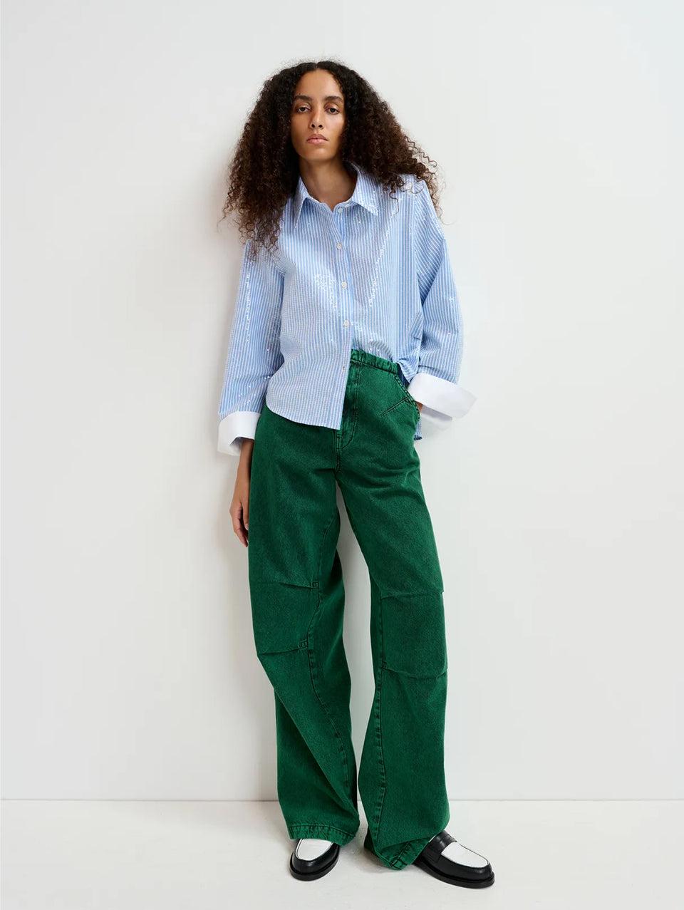 ESSENTIEL ANTWERP Camicia a Righe con Paillettes Bianco/Blu Negozio online di fabbrica