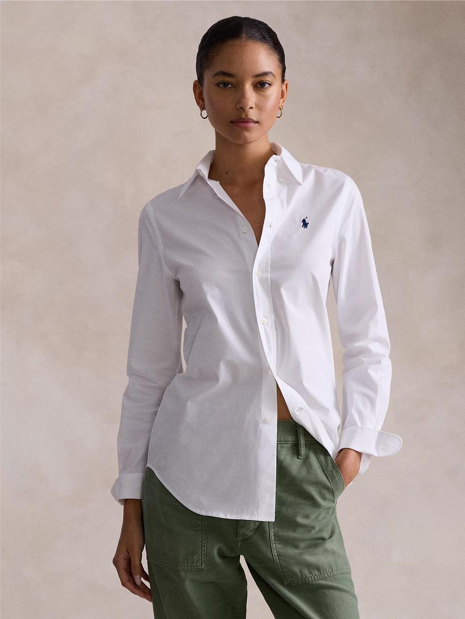 RALPH LAUREN Camicia Slim Fit in Popeline di Cotone Bianco Fino Al -60%