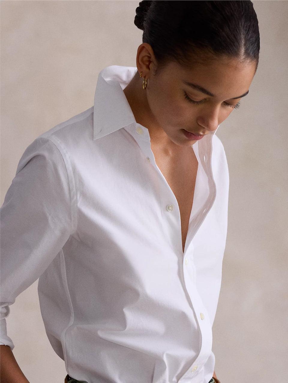 RALPH LAUREN Camicia Slim Fit in Popeline di Cotone Bianco Fino Al -60%