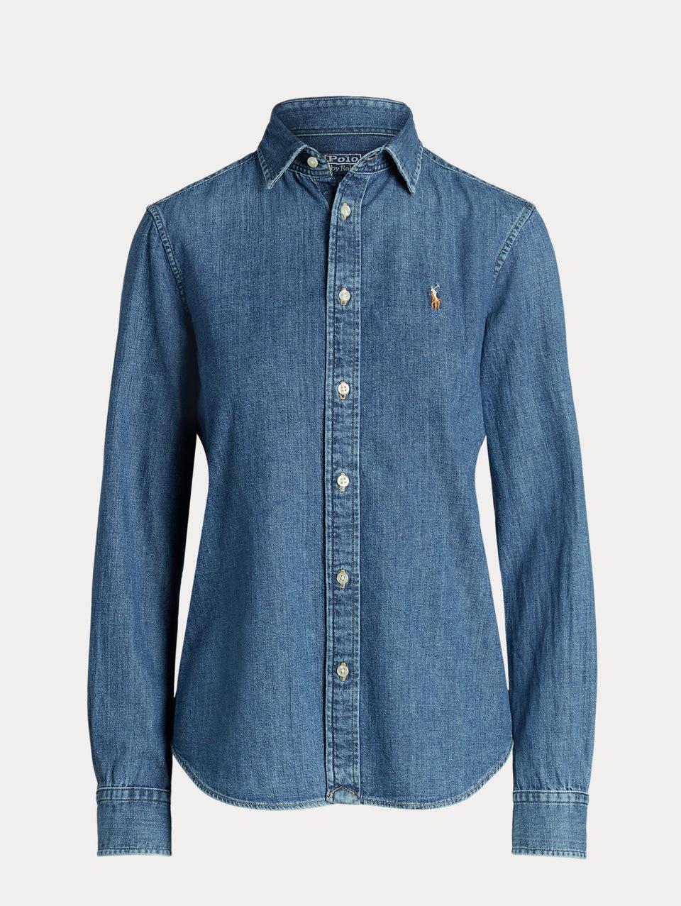 RALPH LAUREN Camicia in Twill di Cotone Denim Blu Affare Del Giorno