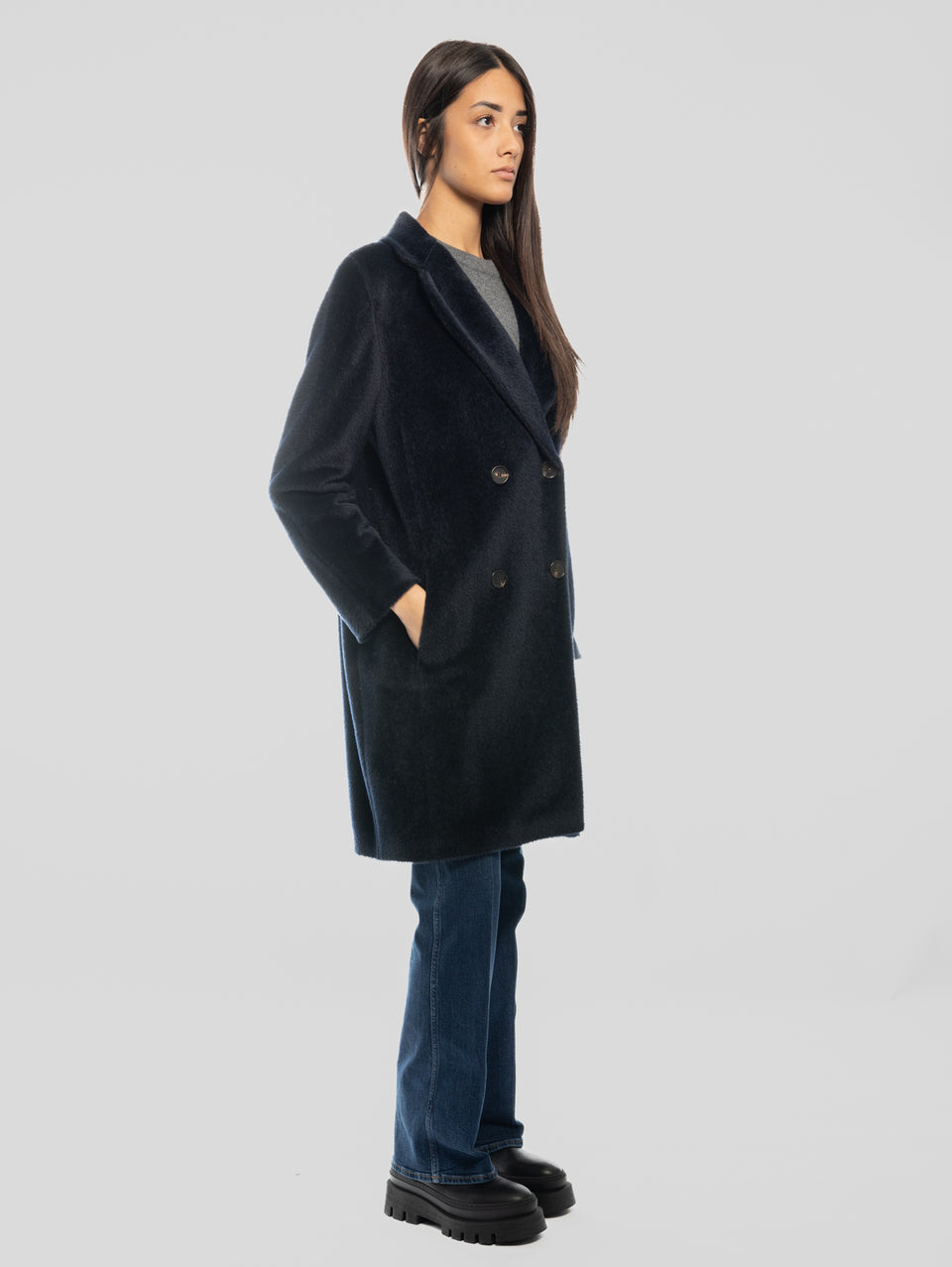 MAX MARA Cappotto Doppiopetto in Alpaca e Lana Roseto Blu Online