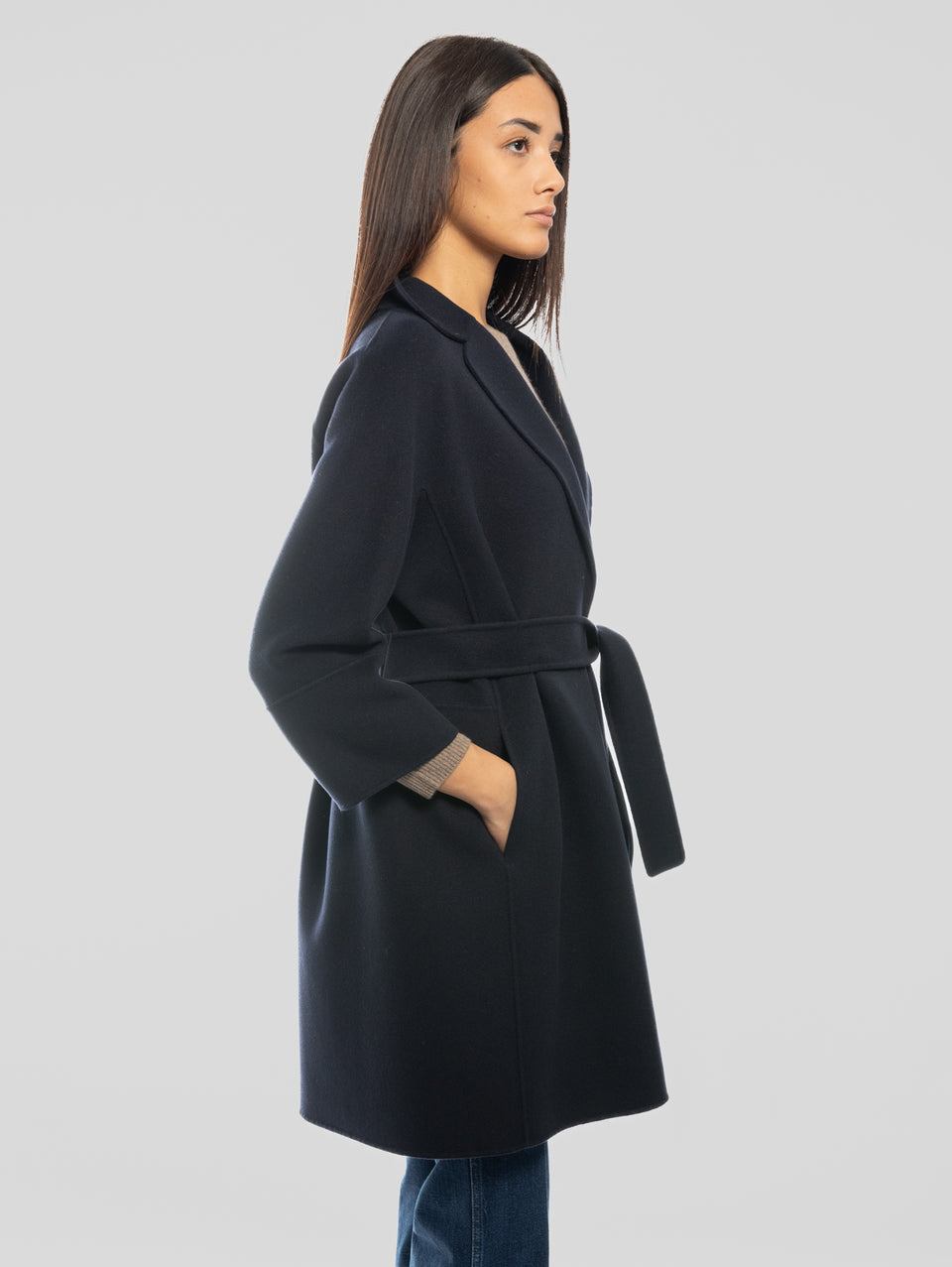 MAX MARA Cappotto Cucito a Mano in Doppio di Lana Arona Blu In Vendita