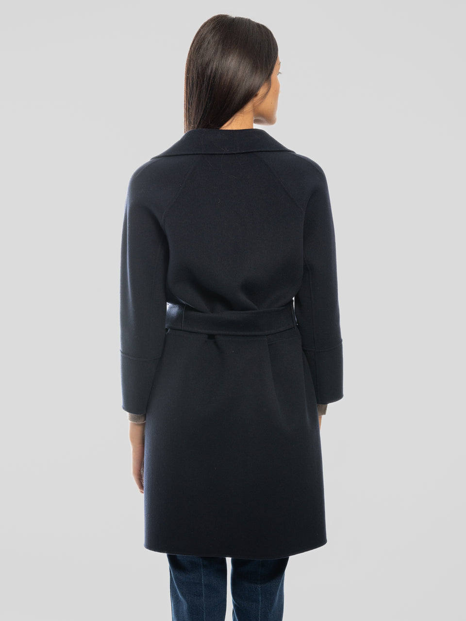 MAX MARA Cappotto Cucito a Mano in Doppio di Lana Arona Blu In Vendita