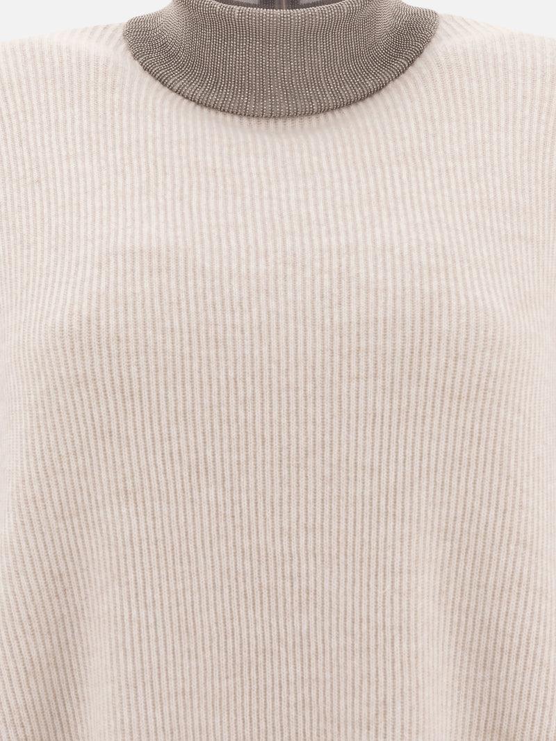 Vietti Brunello Cucinelli Maglione in cashmere con Precious Ribbed Collar Consegna Veloce