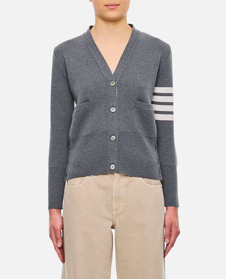 Thom Browne CARDIGAN MILANO CLASSIC SCOLLO A V GRIGIO DA DONNA - THOM BROWNE Italia