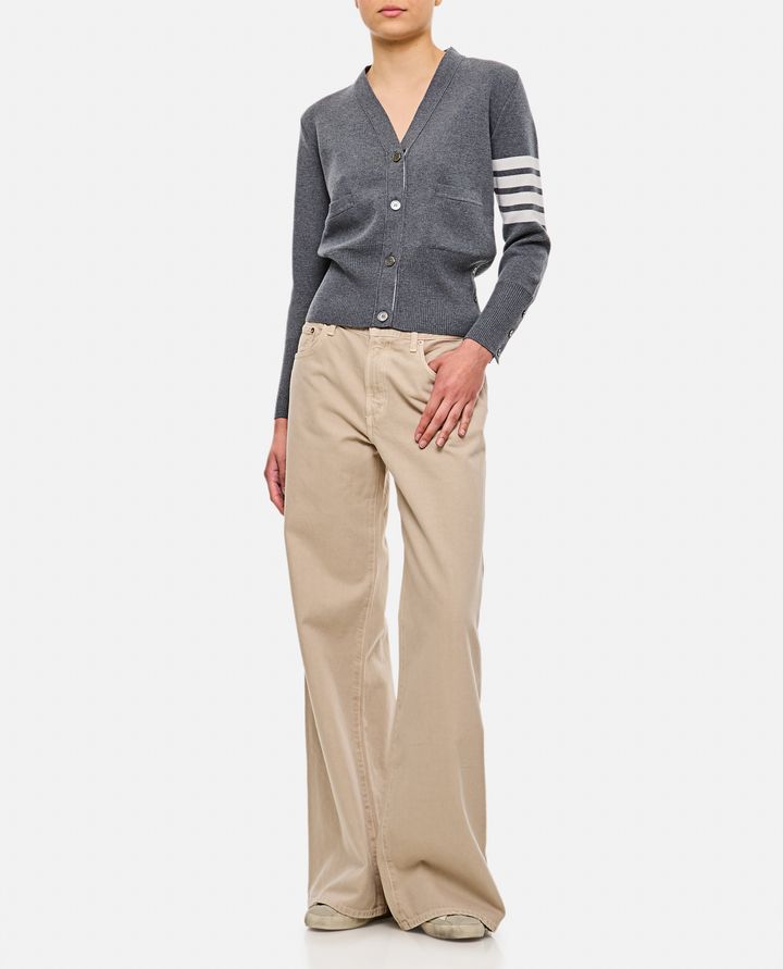 Thom Browne CARDIGAN MILANO CLASSIC SCOLLO A V GRIGIO DA DONNA - THOM BROWNE Italia