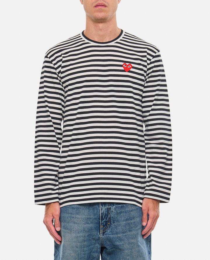 Comme Des Garçons Play MAGLIETTA A MANICHE LUNGHE A RIGHE CON LOGO In Saldo