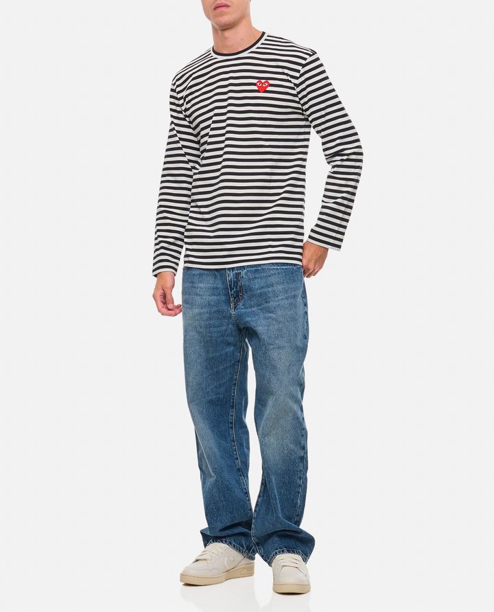 Comme Des Garçons Play MAGLIETTA A MANICHE LUNGHE A RIGHE CON LOGO In Saldo