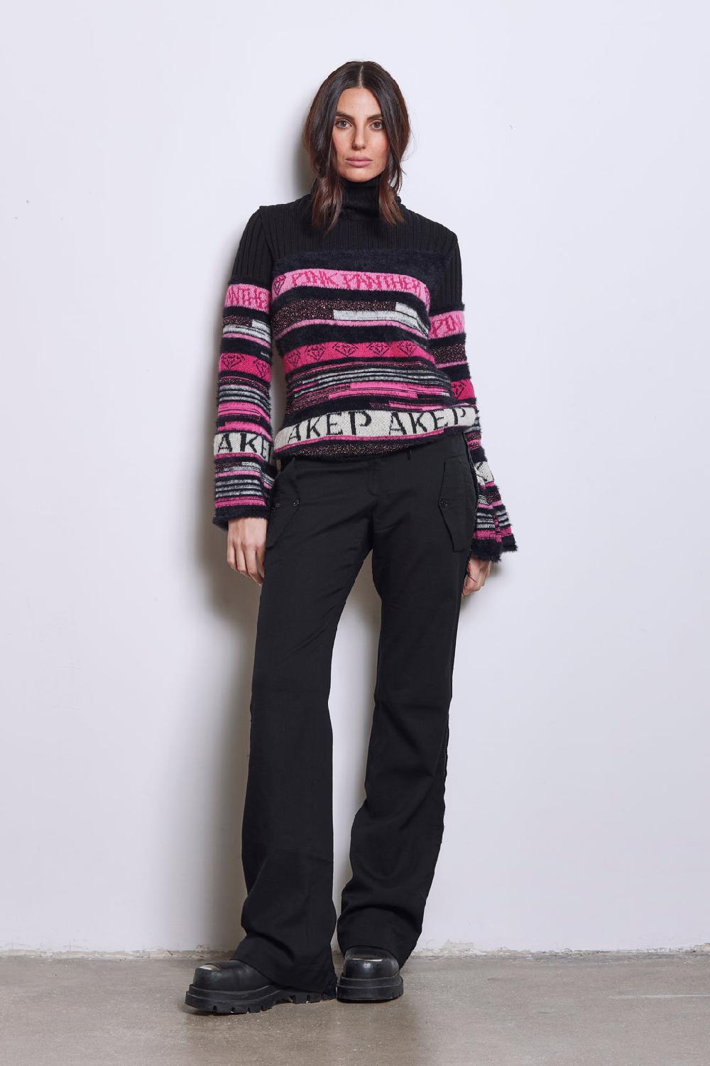 Akep MAGLIONE A COLLO ALTO JACQUARD FANTASIA A RIGHE - CAPSULE "AKEP X PINK PANTER" Saldi