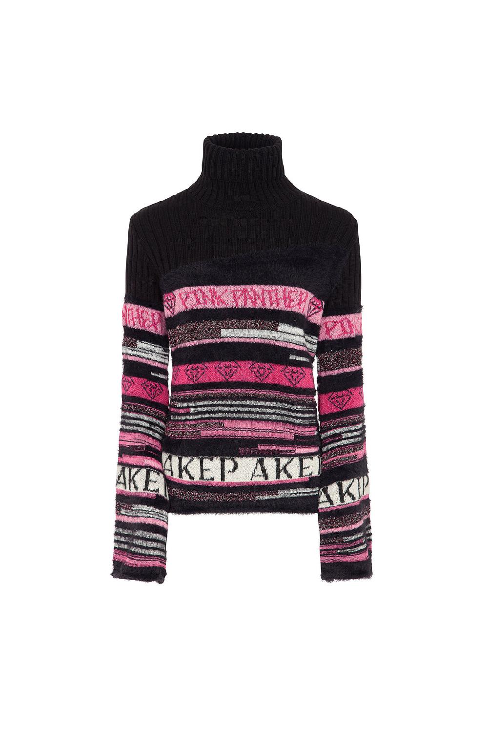 Akep MAGLIONE A COLLO ALTO JACQUARD FANTASIA A RIGHE - CAPSULE "AKEP X PINK PANTER" Saldi
