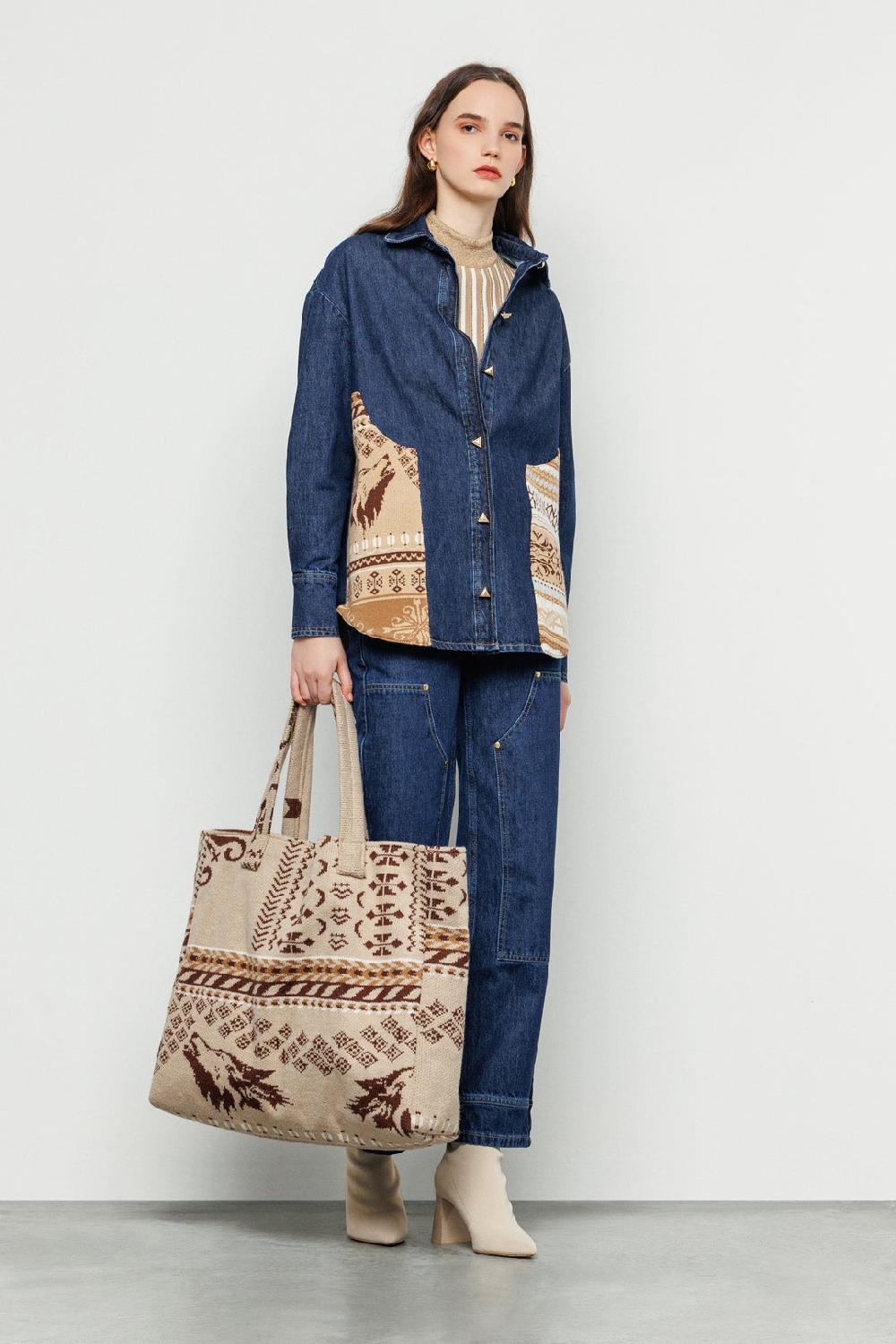 Akep CAMICIA IN DENIM AKEP CON INSERTI IN MAGLIERIA In Linea