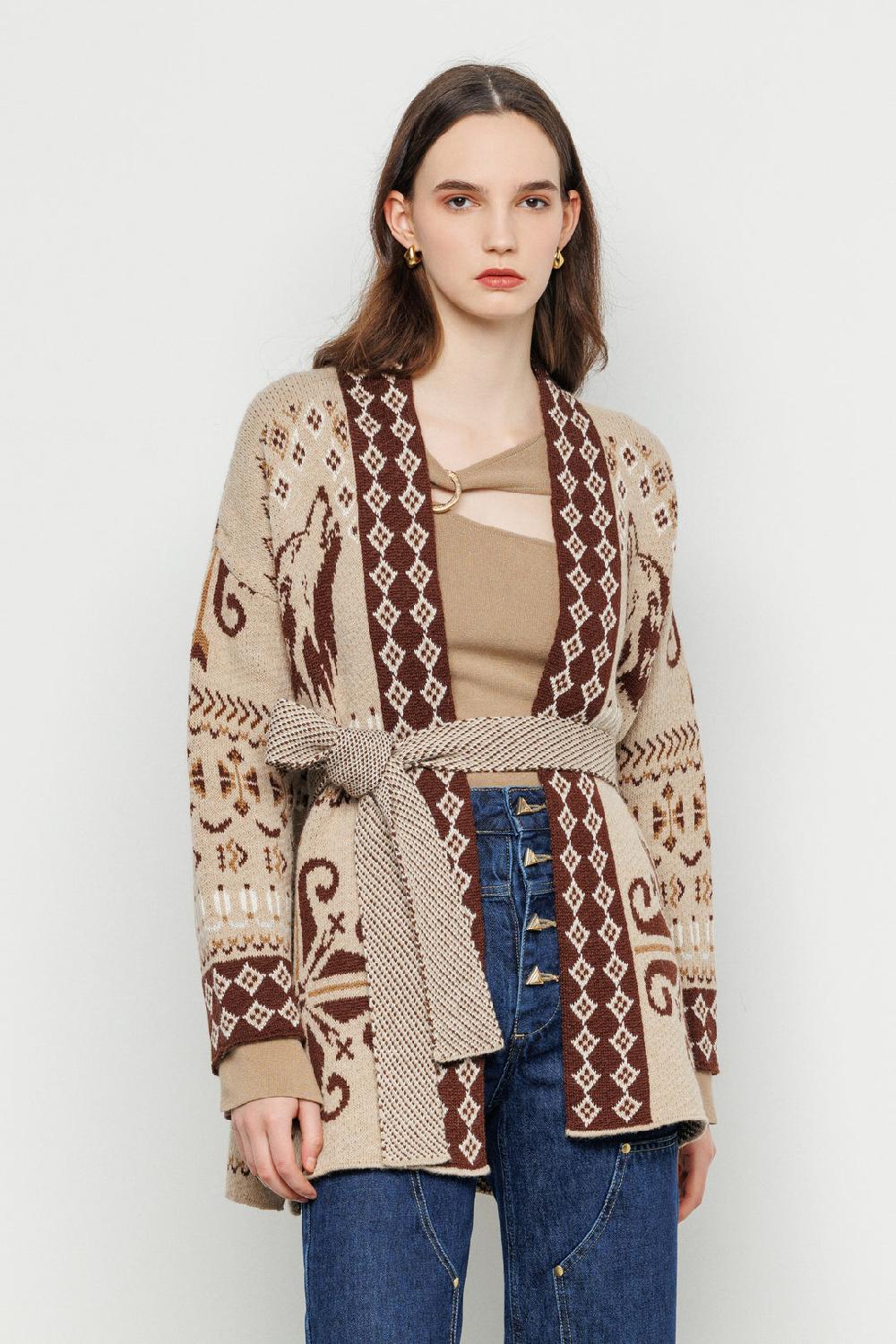 Akep CARDIGAN AKEP IN JACQUARD CON CINTURA Shopping Online