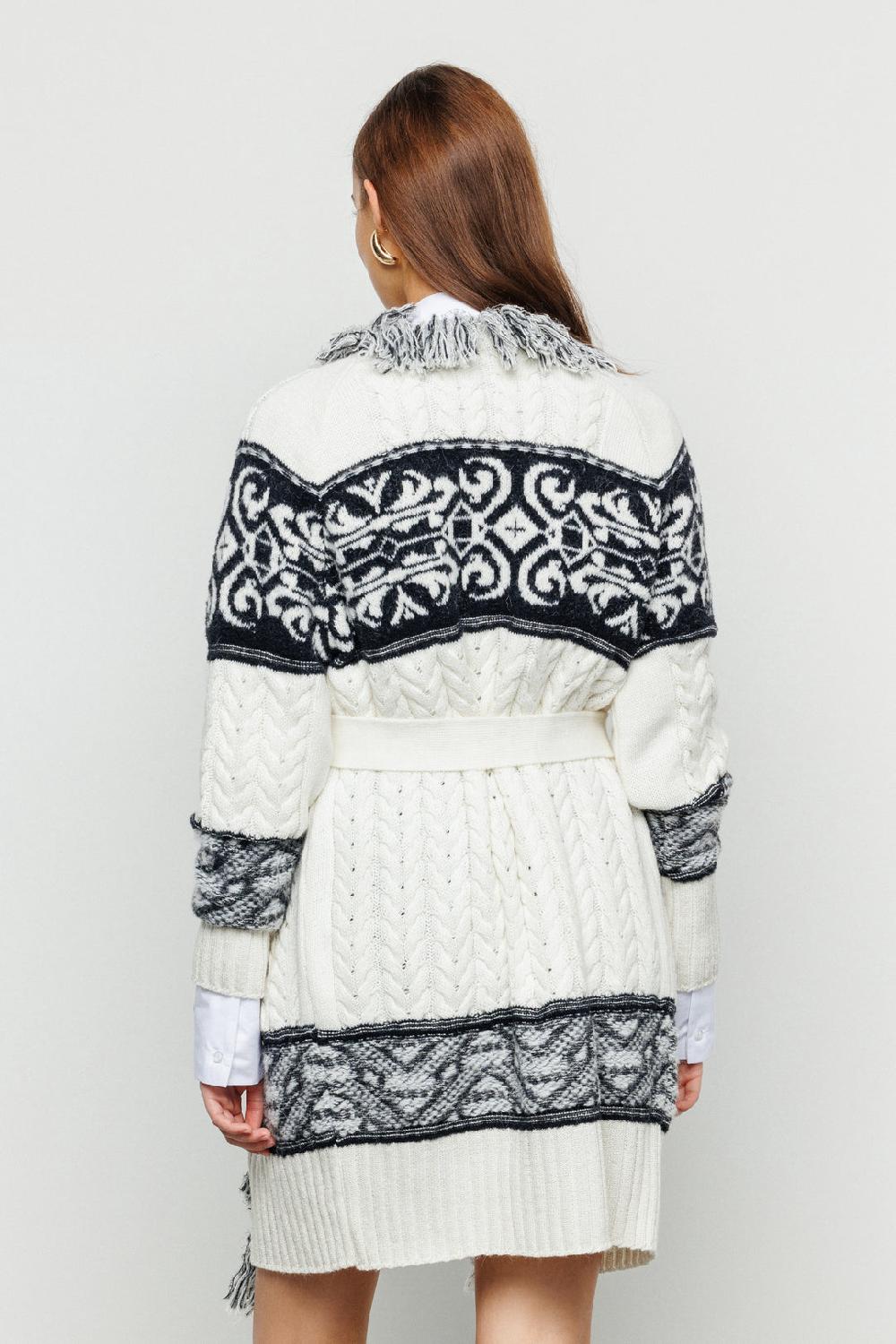 Akep CARDIGAN MIDI AKEP LAVORAZIONE A TRECCE IN JACQUARD CON CINTURA Novità