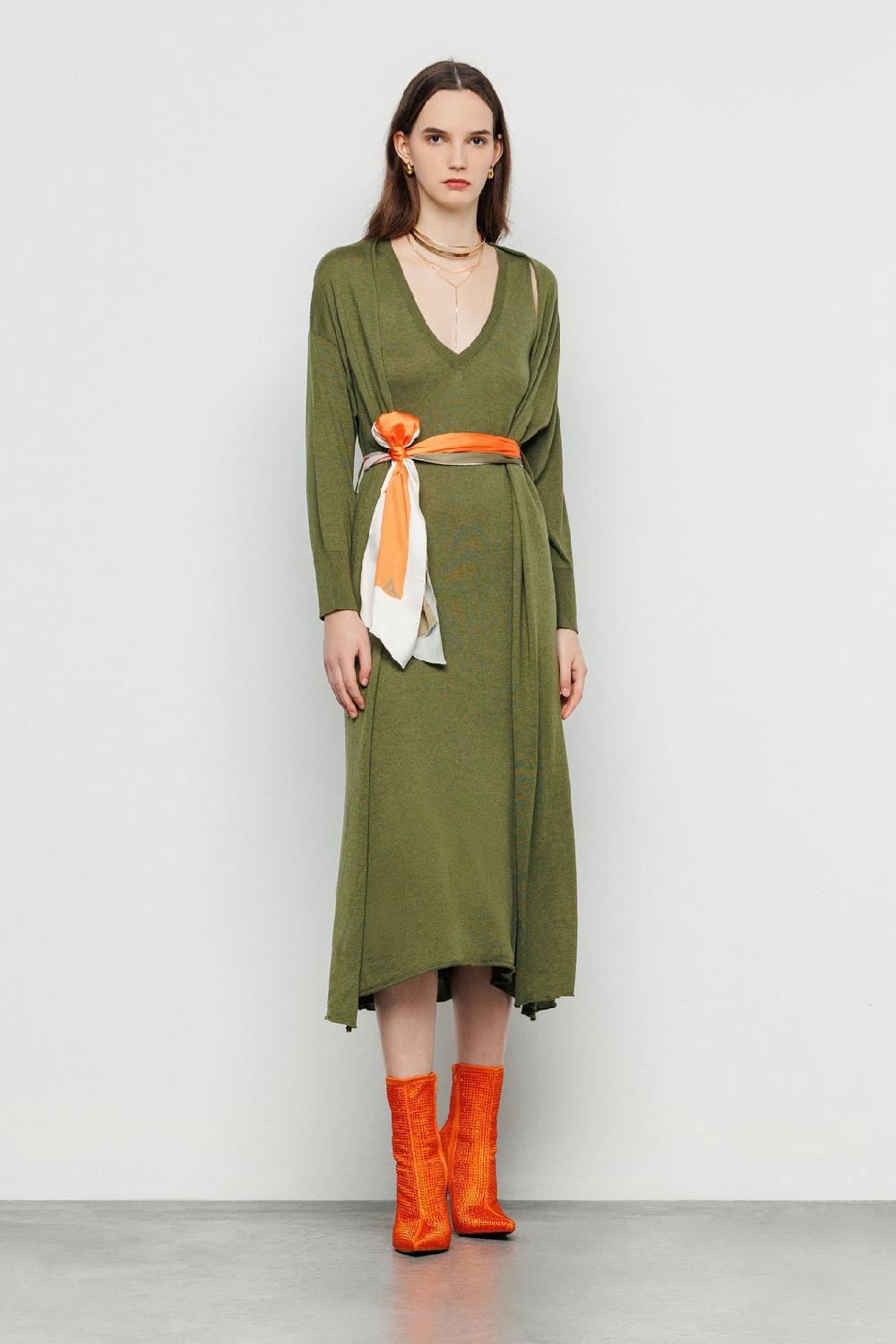 Akep CARDIGAN MIDI CON FOULARD IN VITA