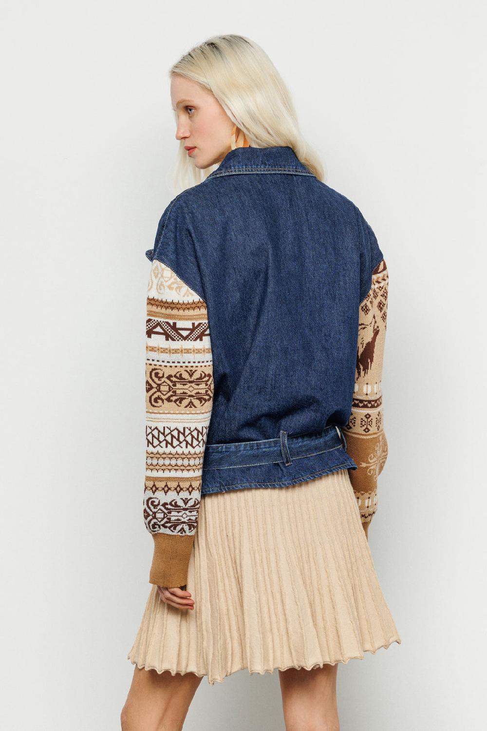 Akep GIACCA CHIODO AKEP IN DENIM CON MANICHE IN MAGLIERIA Negozio