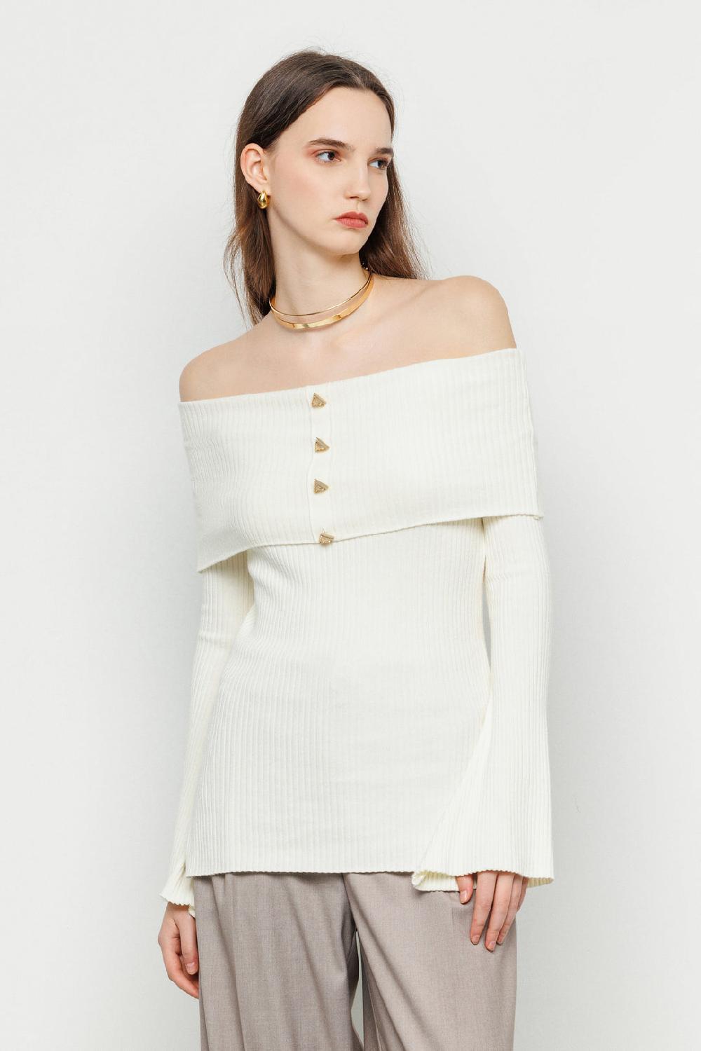 Akep PULLOVER AKEP SCOLLO BARDOT CON BOTTONI LOGATI Presa