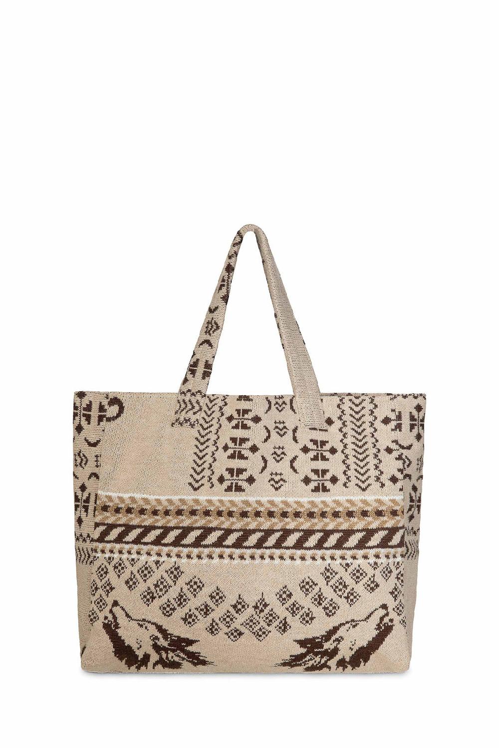 Akep SHOPPING BAG AKEP MISTO LANA JACQUARD SABBIA In Vendita
