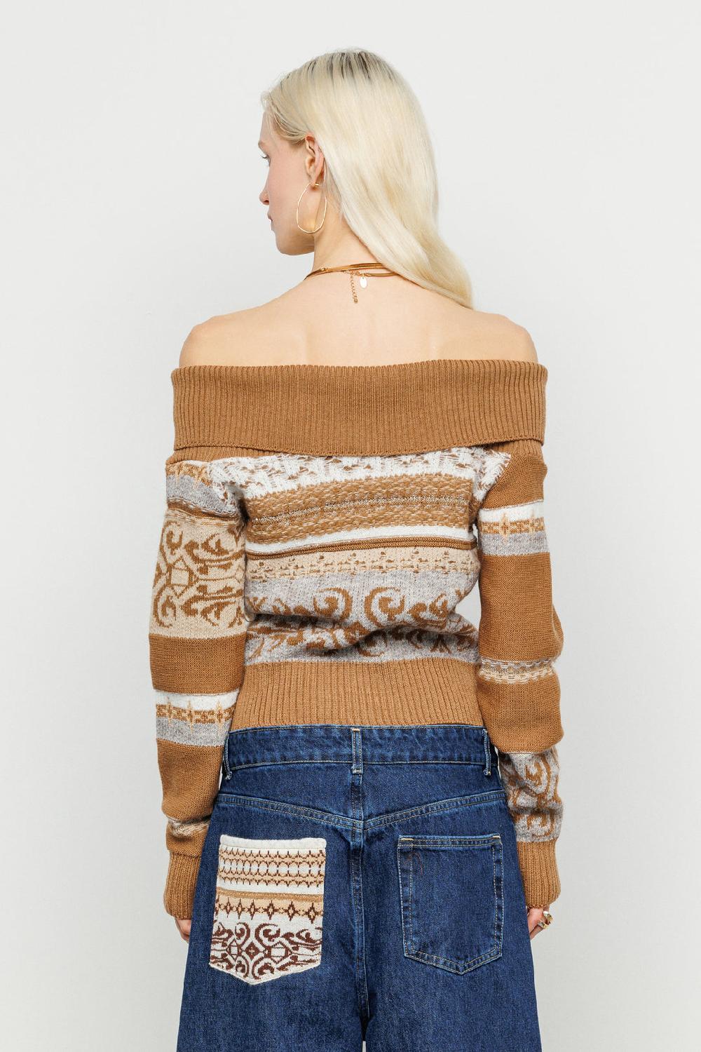 Akep MAGLIA AKEP CON SCOLLO BARDOT IN TESSUTO JACQUARD Saldi