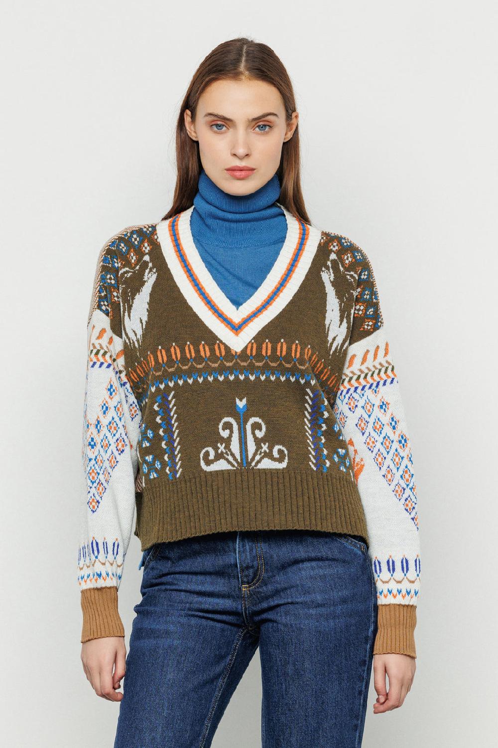 Akep MAGLIA AKEP SCOLLATURA A V TESSUTO JACQUARD E PIQUET Saldi Di Fabbrica