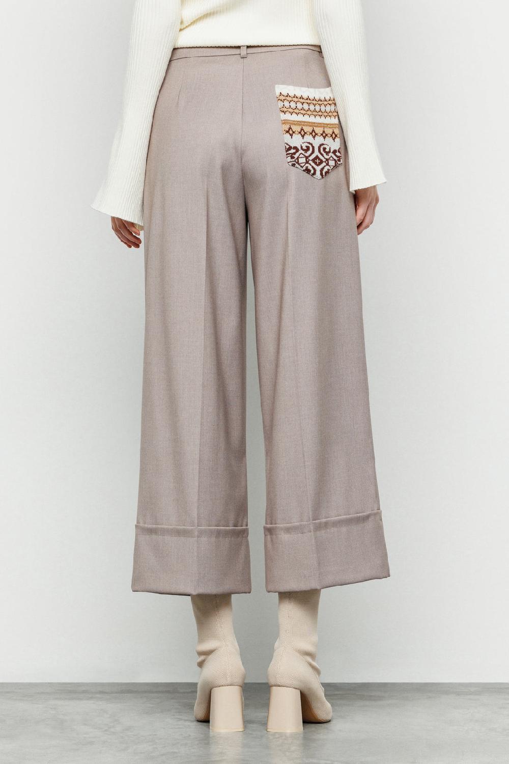 Akep PANTALONE BOOTCUT IN FRESCO LANA CON TASCA JACQUARD SUL RETRO Convenienza