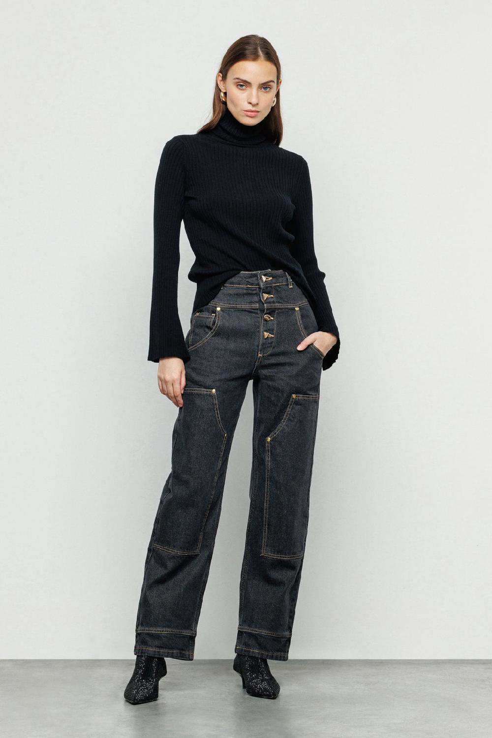 Akep PANTALONE DENIM AKEP CON TASCA IN JACQUARD SUL RETRO Presa