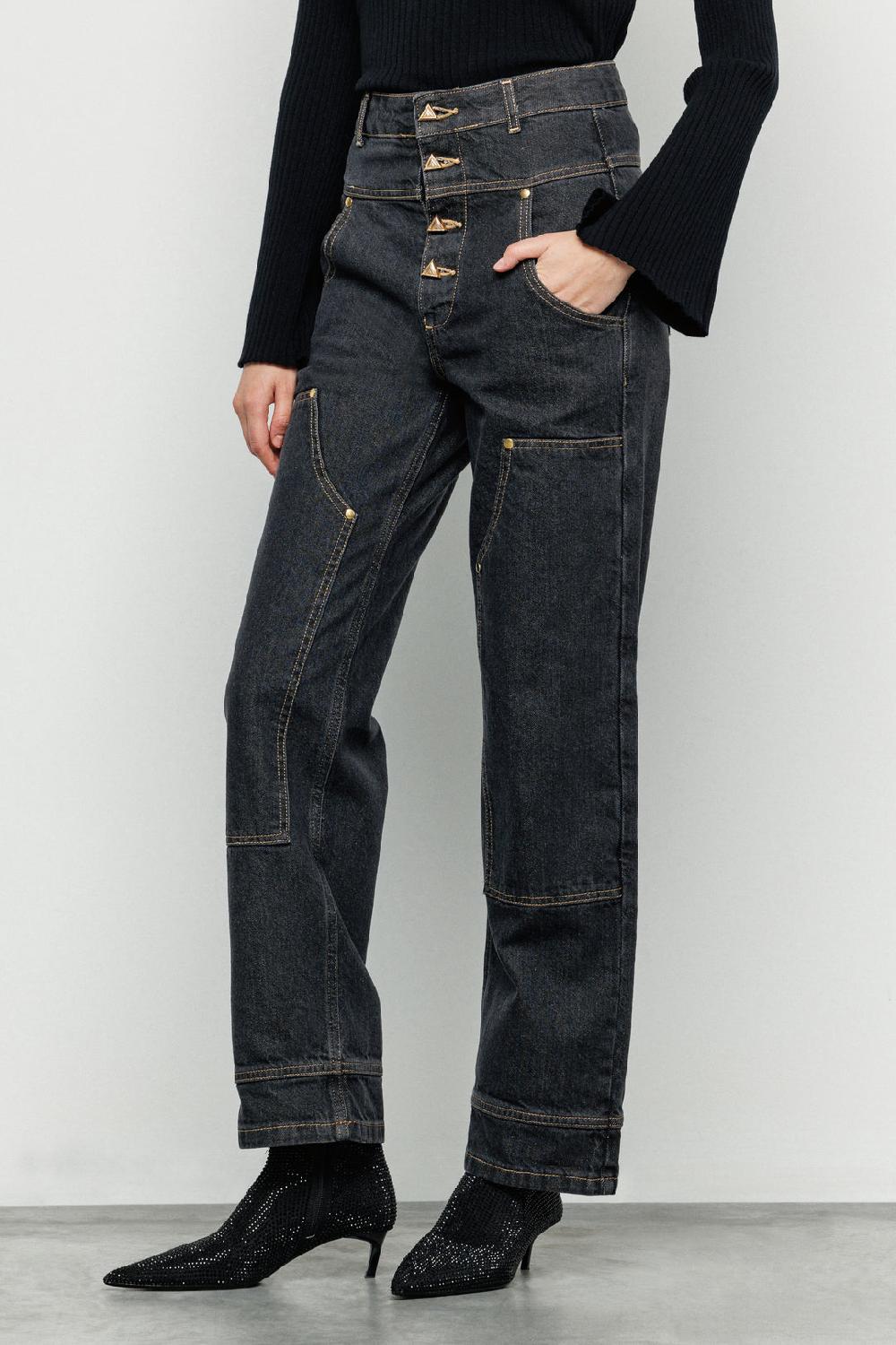Akep PANTALONE DENIM AKEP CON TASCA IN JACQUARD SUL RETRO Presa